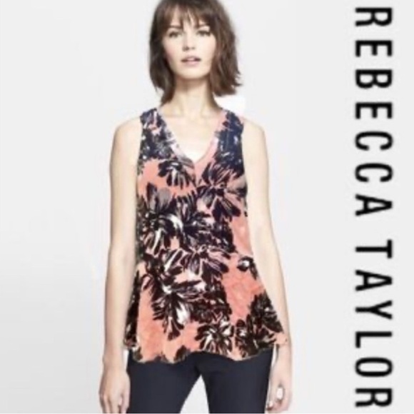 Rebecca Taylor Black and Pink Floral Sleeveless Silk Peplum Blouse - Picture 4 of 7